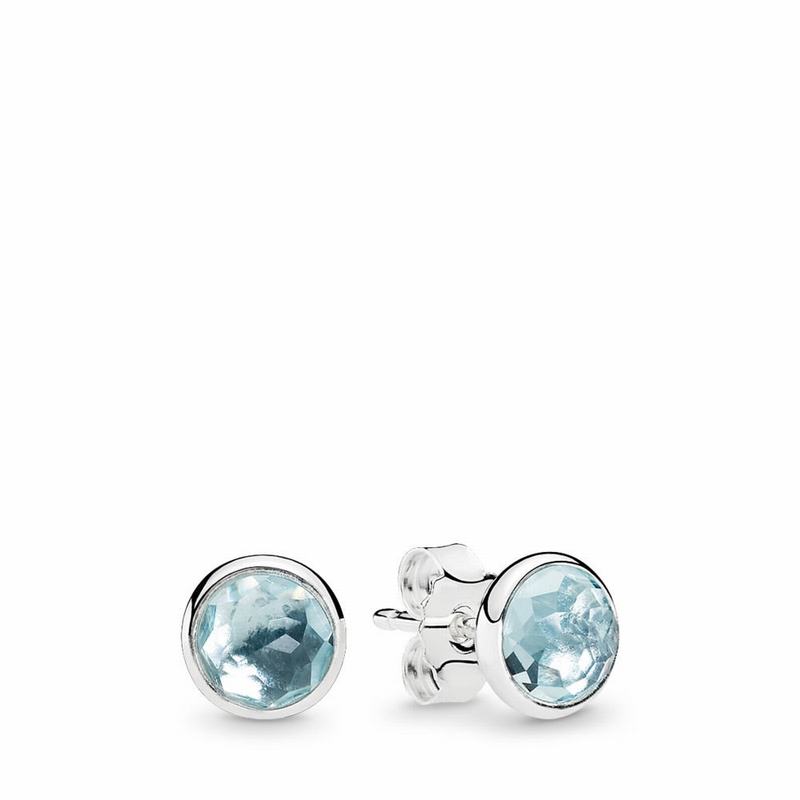 Pandora March Droplets Stud Earrings - Sterling Silver/Blue/Crystal - Canada | DI8159KY